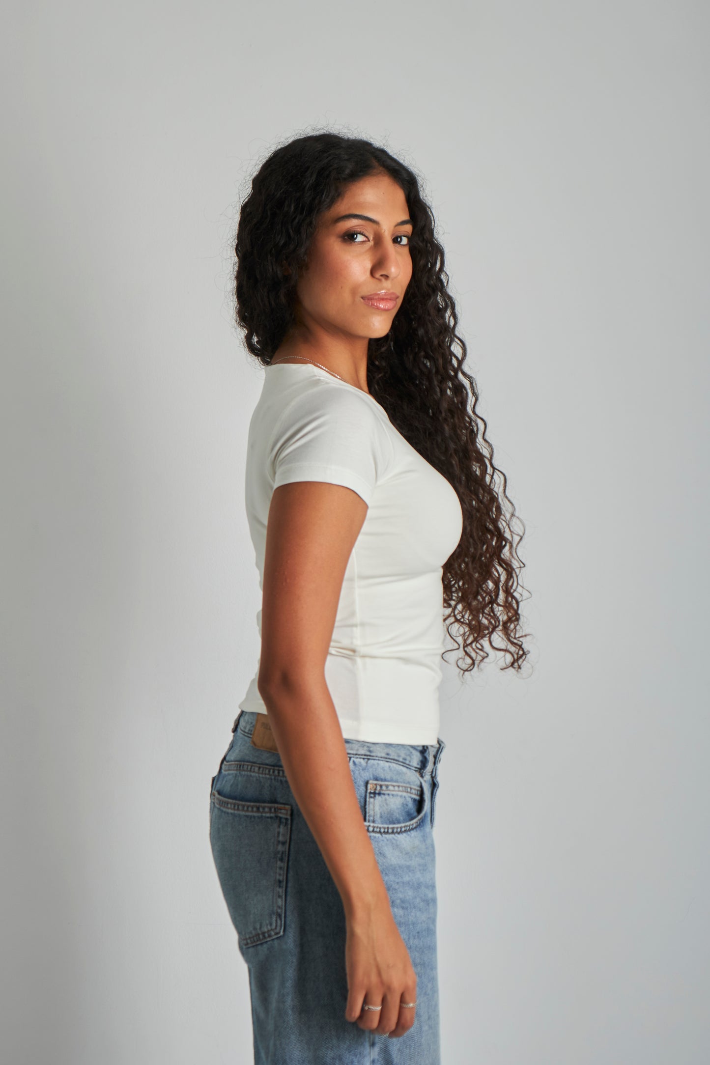 White Round Neck Basic Top - Double Layered -