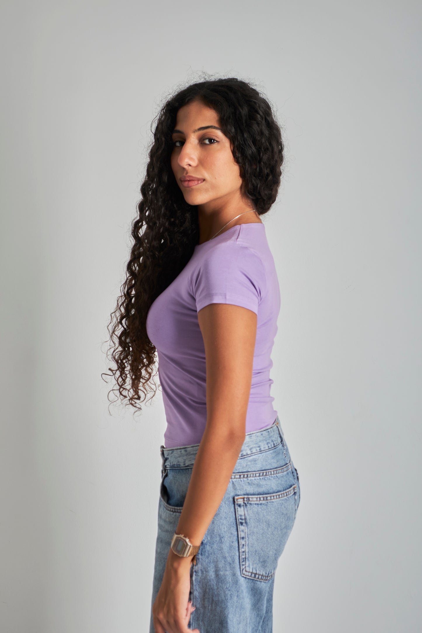 Lavender Round Neck Basic Top - Double Layered -