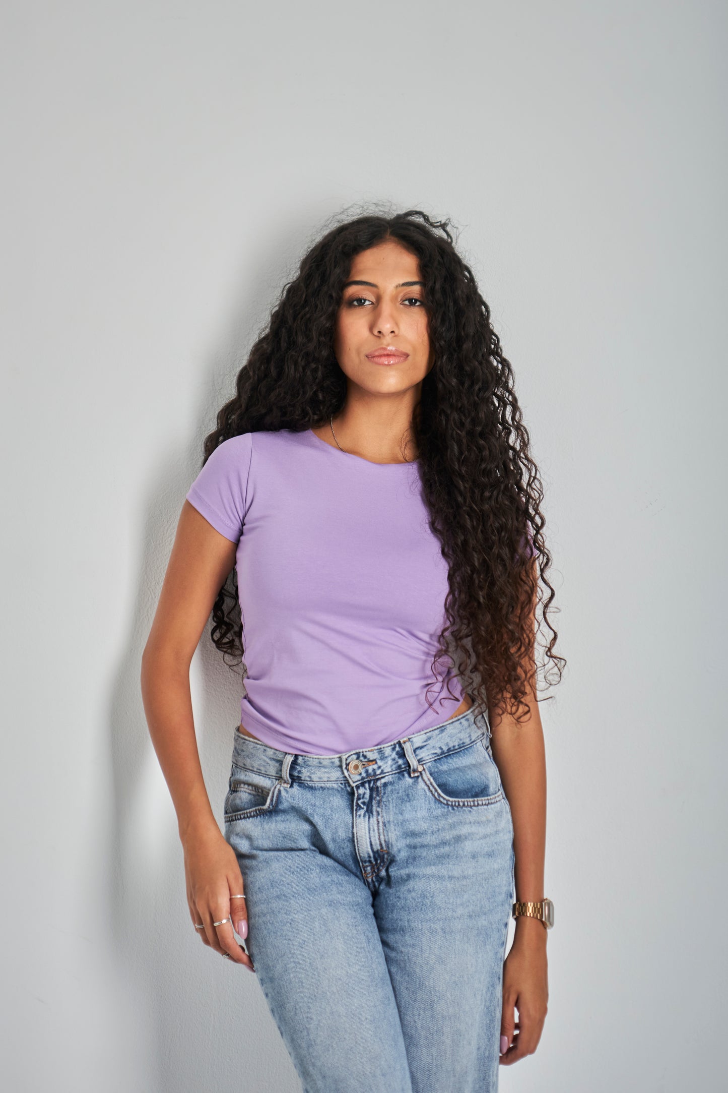 Lavender Round Neck Basic Top - Double Layered -