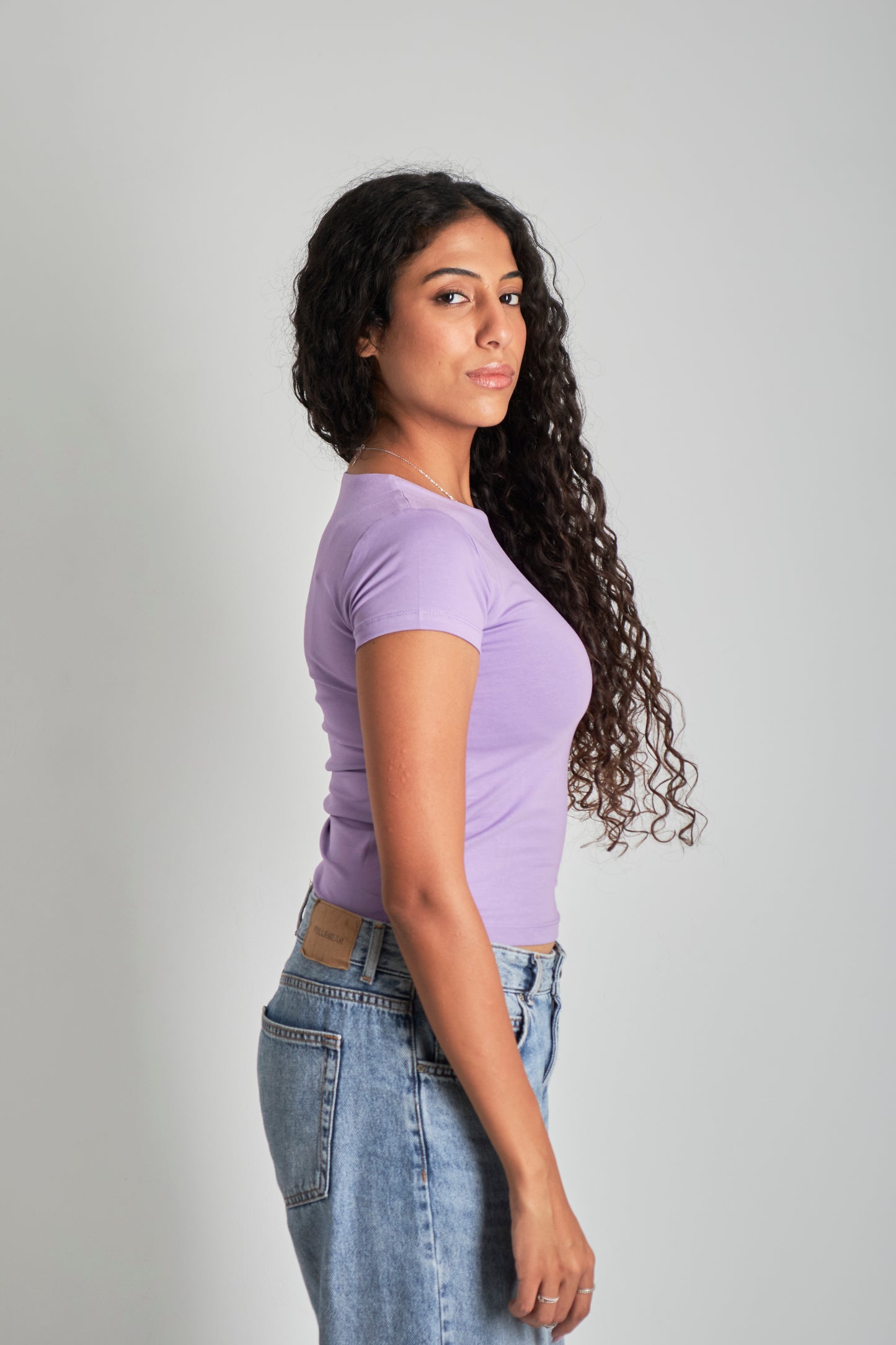 Lavender Round Neck Basic Top - Double Layered -