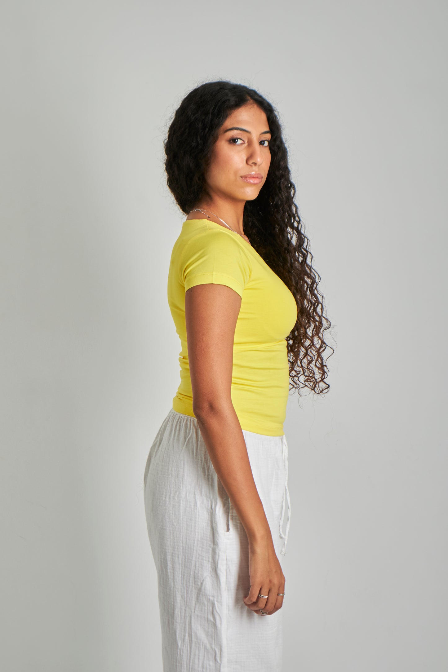 Yellow Wide Neck Basic Top - Double Layered -