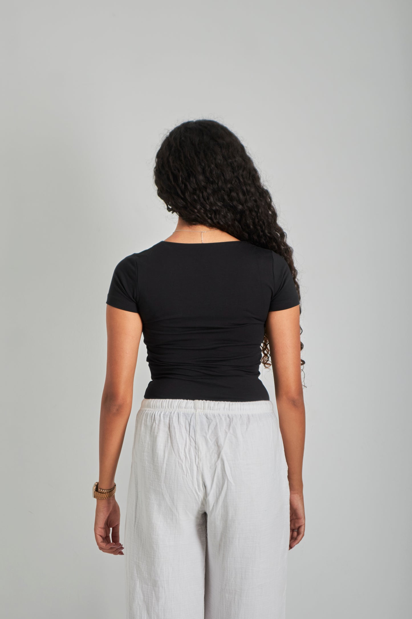 Black Square Neck Basic Top - Double Layered -