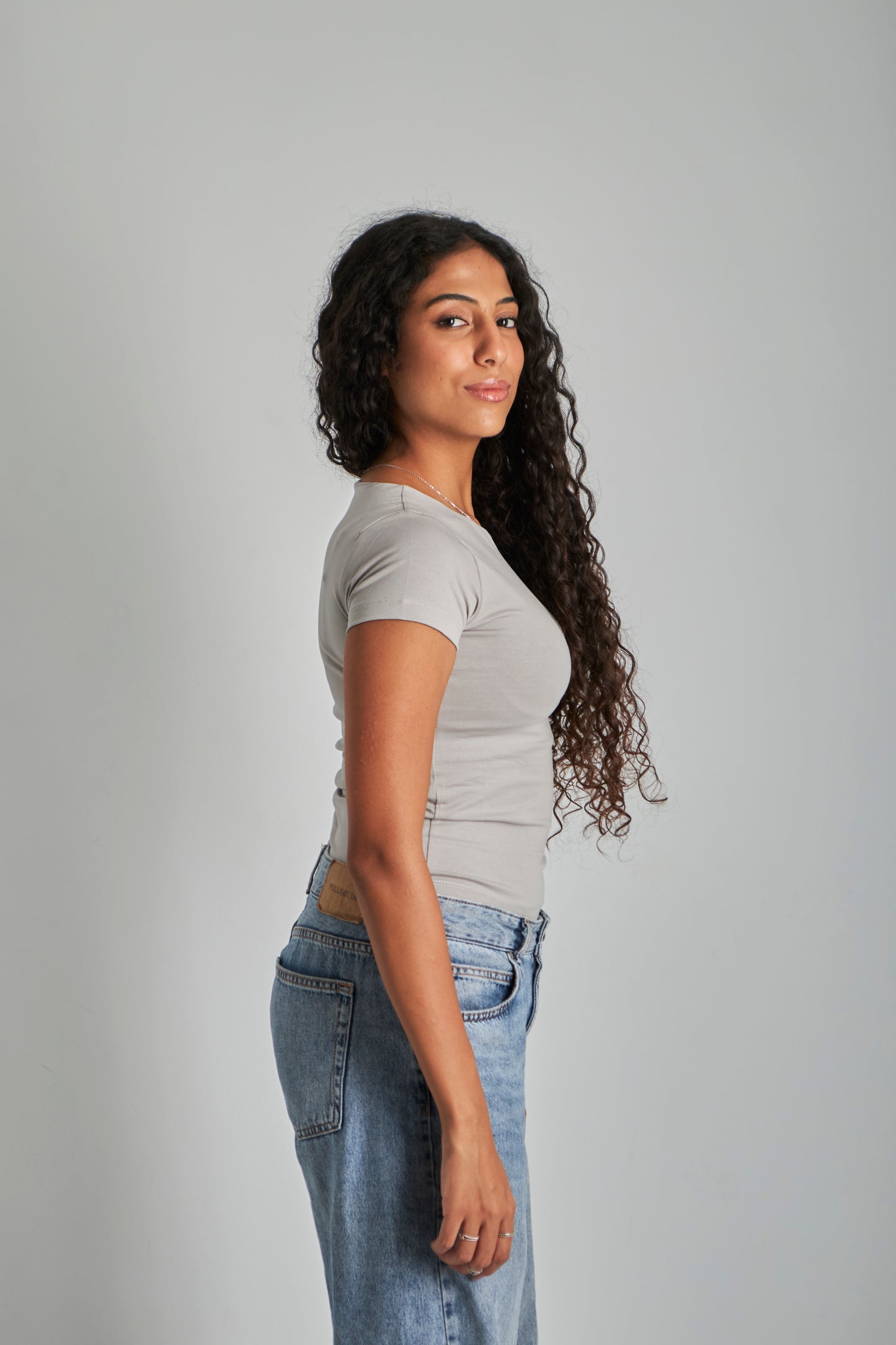 Silver Round Neck Basic Top - Double Layered -