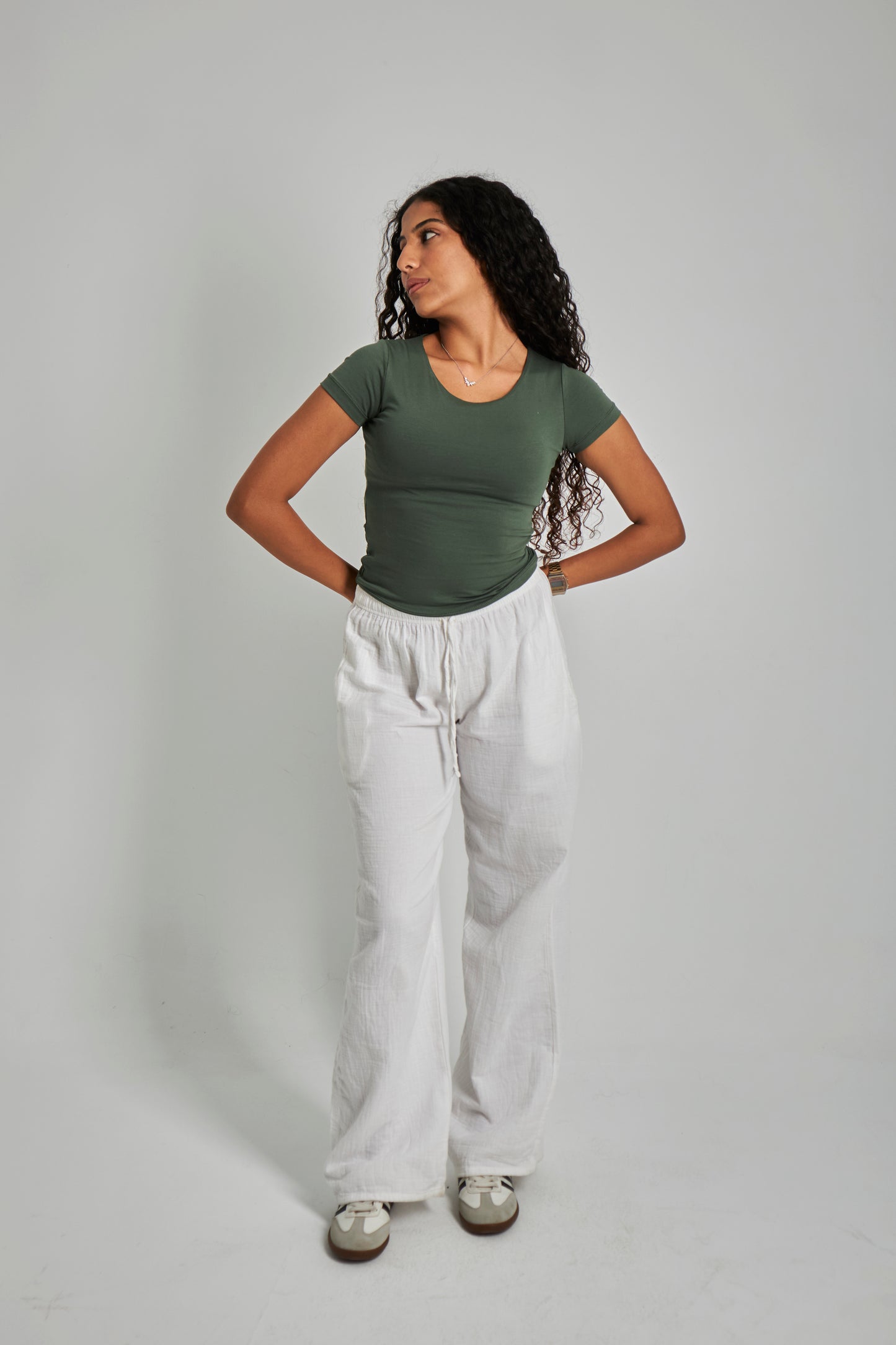 Olive Dark Green Wide Neck Basic Top - Double Layered -