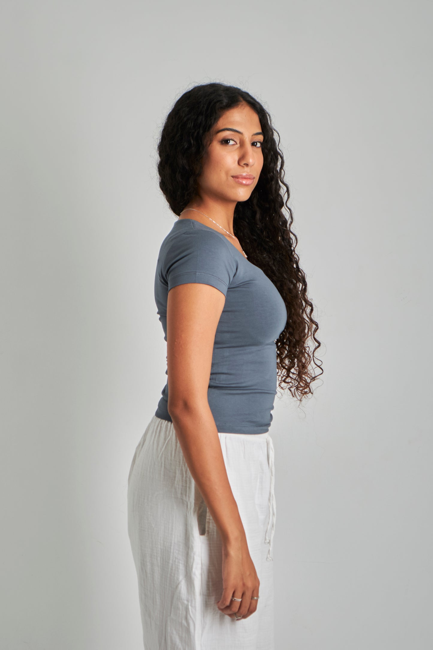 Iron Gray Square Neck Basic Top - Double Layered -