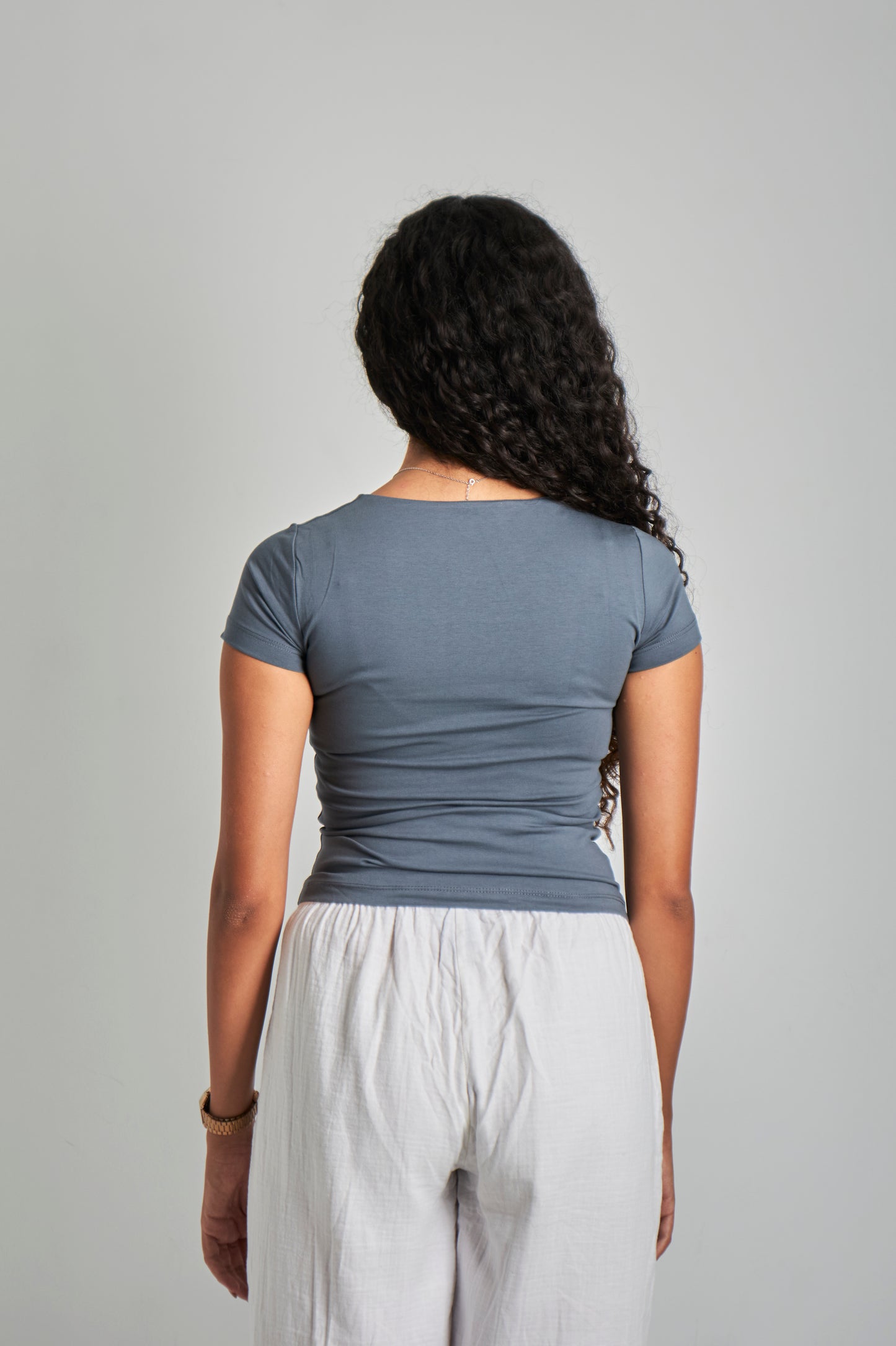 Iron Gray Square Neck Basic Top - Double Layered -