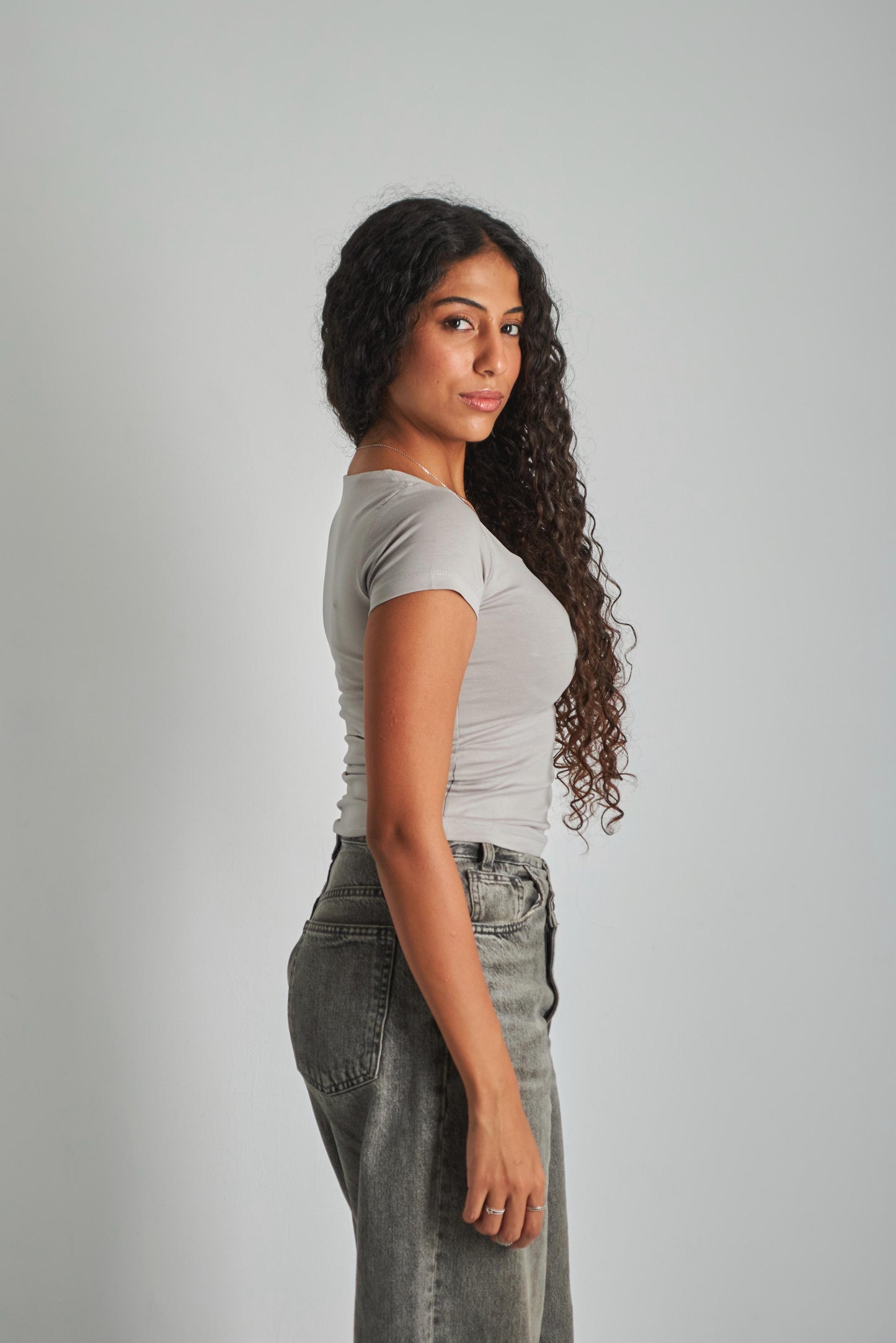 Silver Square Neck Basic Top - Double Layered -