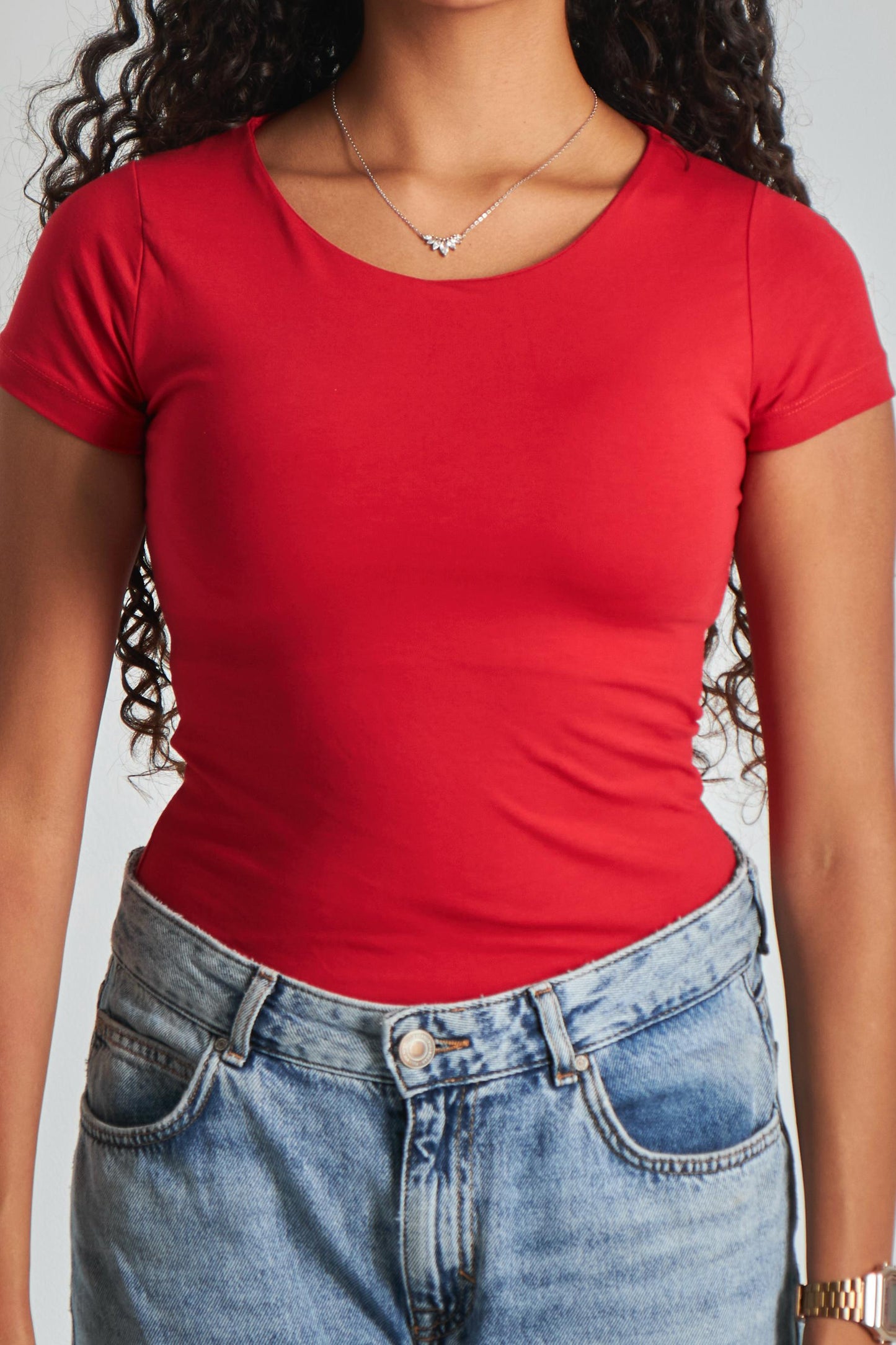 Red Wide Neck Basic Top - Double Layered -