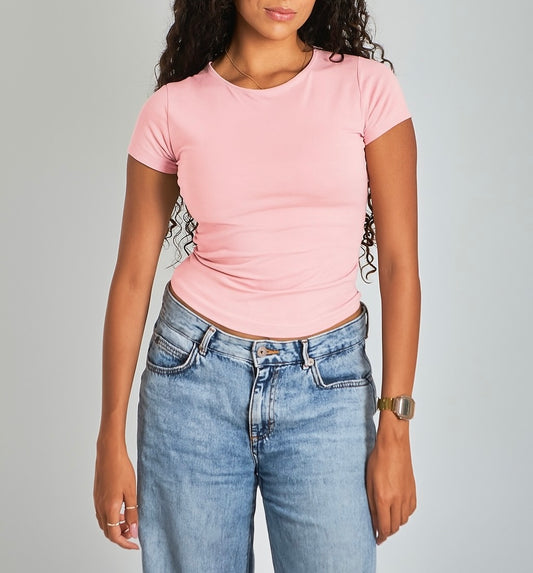 Pink Round Neck Basic Top - Double Layered -