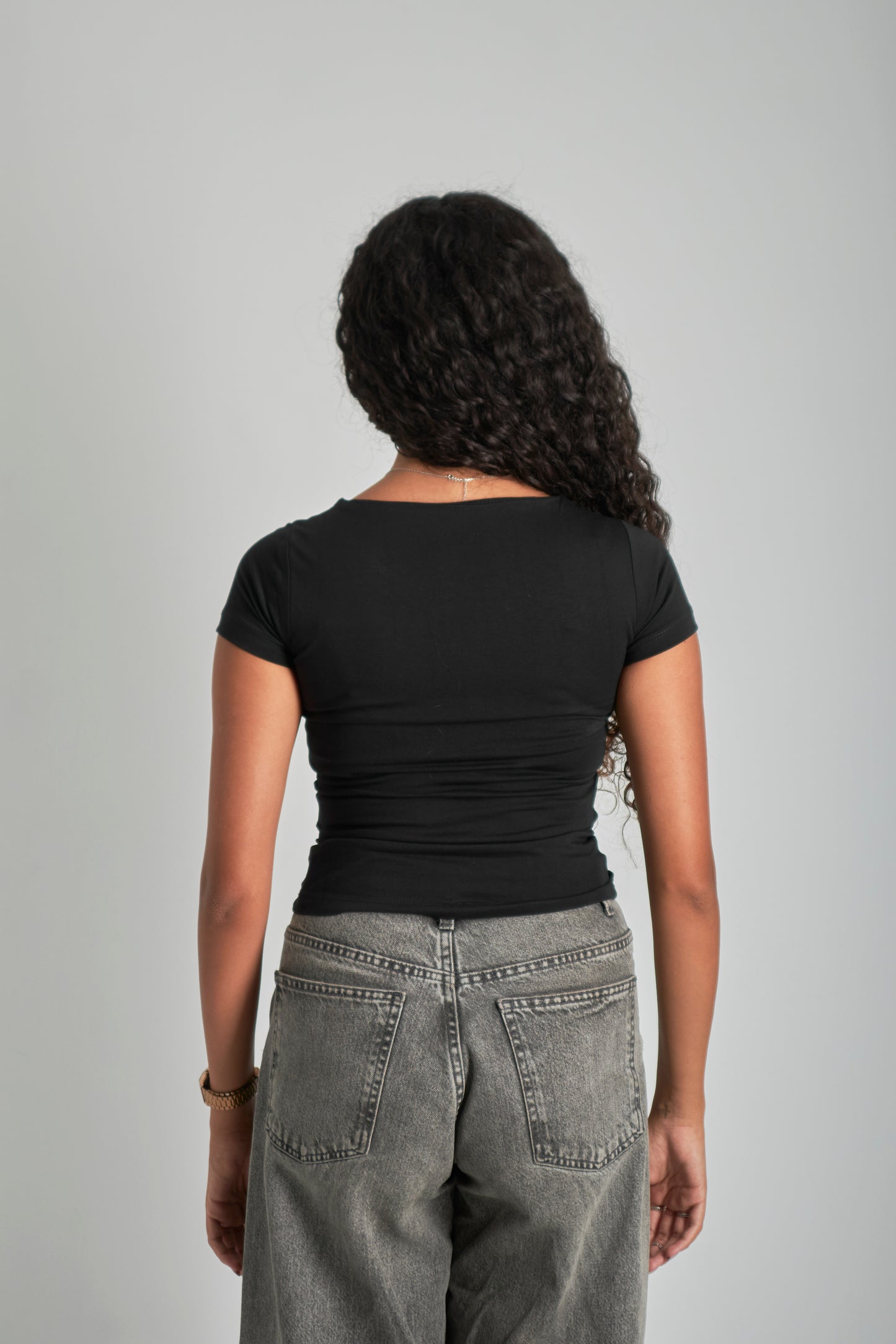 Black Wide Neck Basic Top - Double Layered -