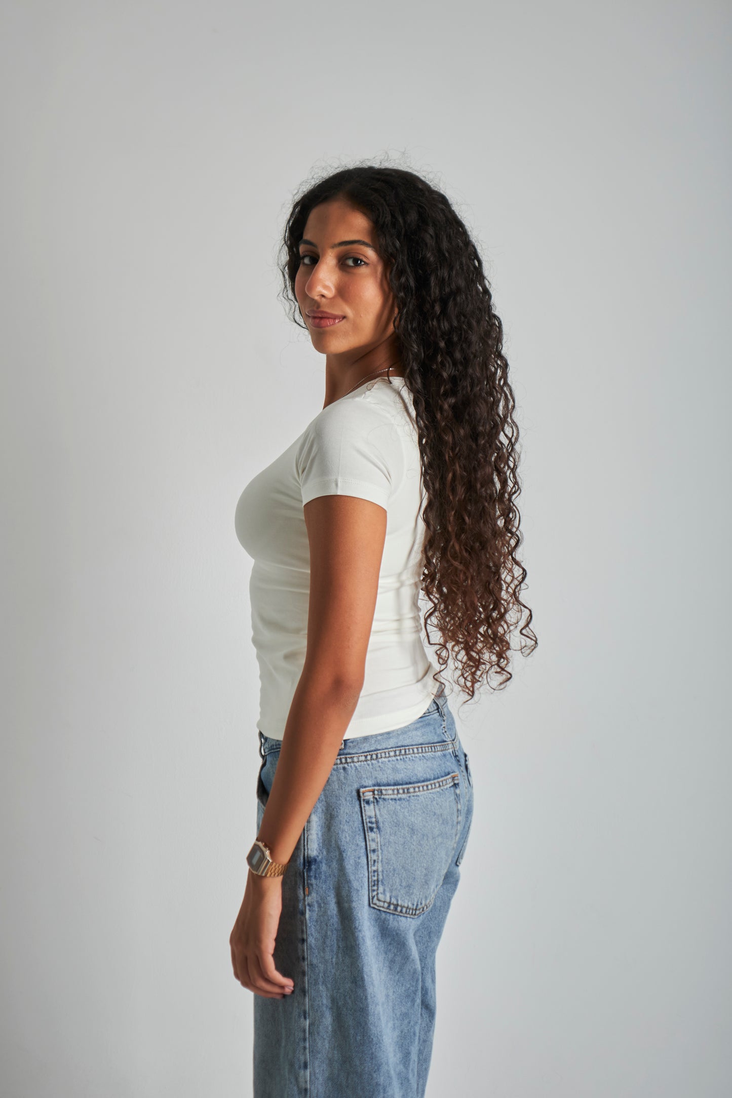 White Round Neck Basic Top - Double Layered -