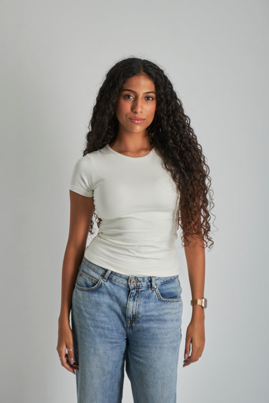 White Round Neck Basic Top - Double Layered -