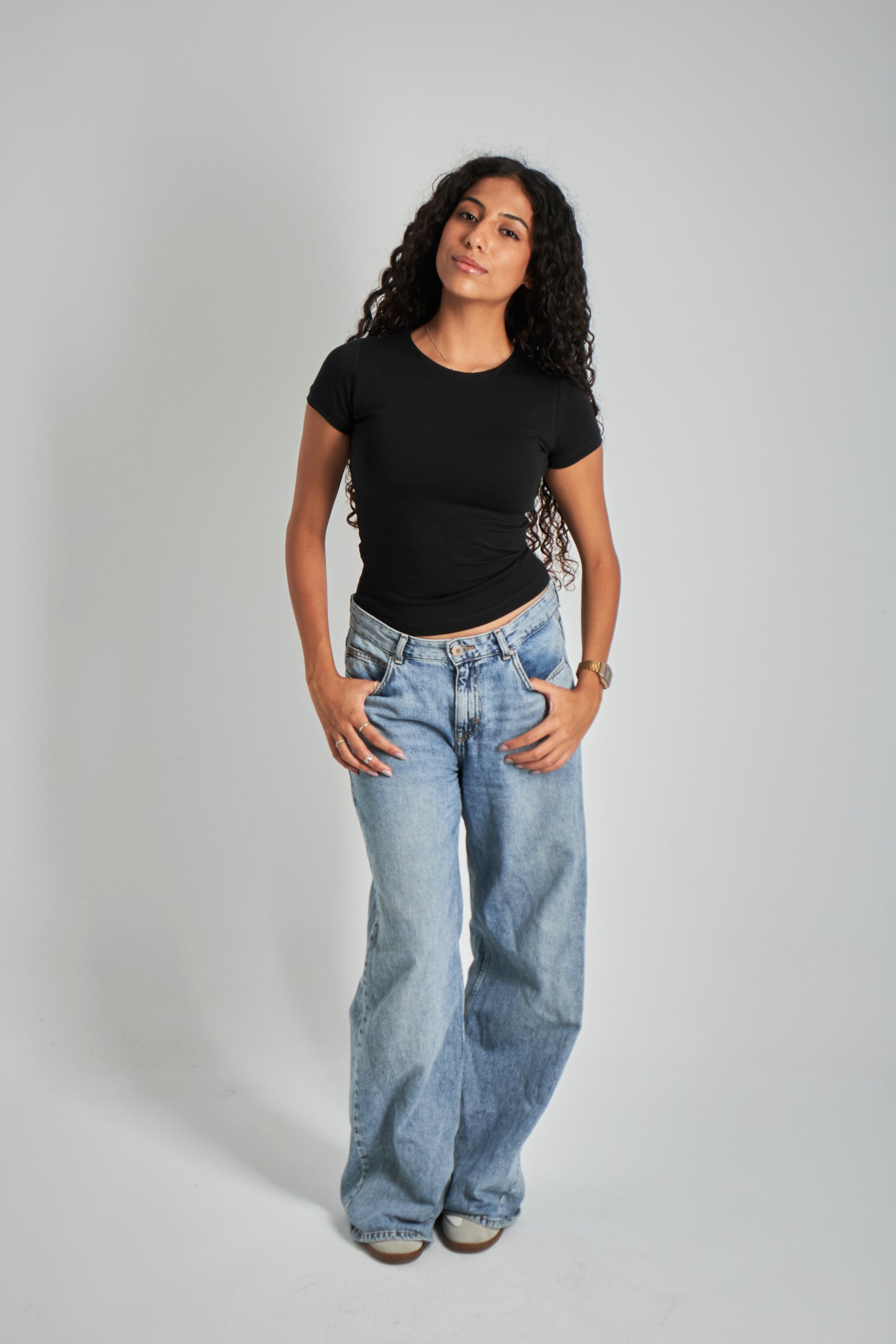 Black Round Neck Basic Top - Double Layered -