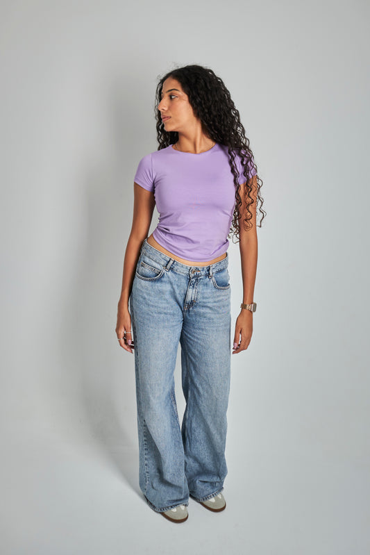 Lavender Round Neck Basic Top - Double Layered -