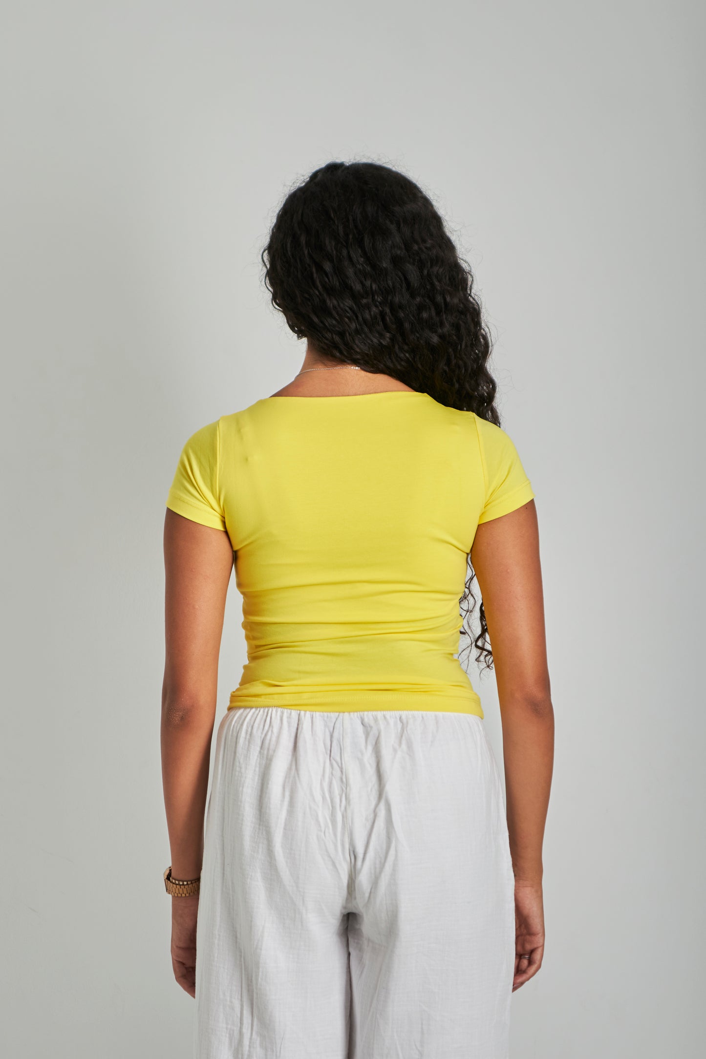 Yellow Round Neck Basic Top - Double Layered -