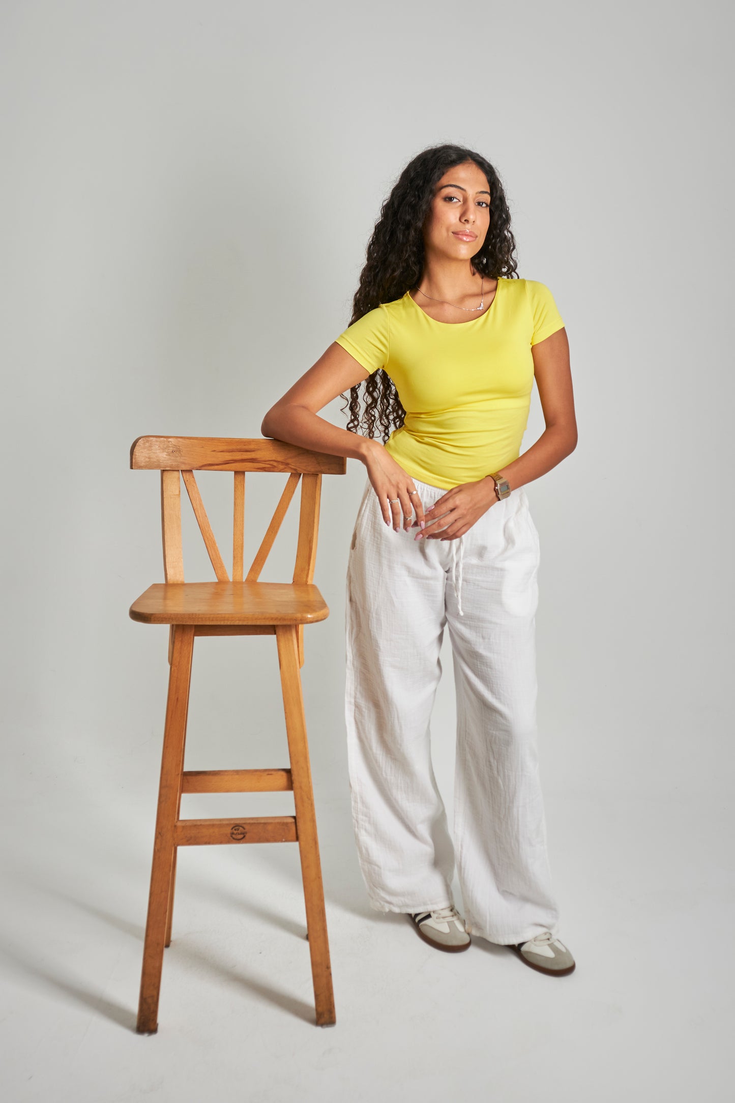 Yellow Wide Neck Basic Top - Double Layered -