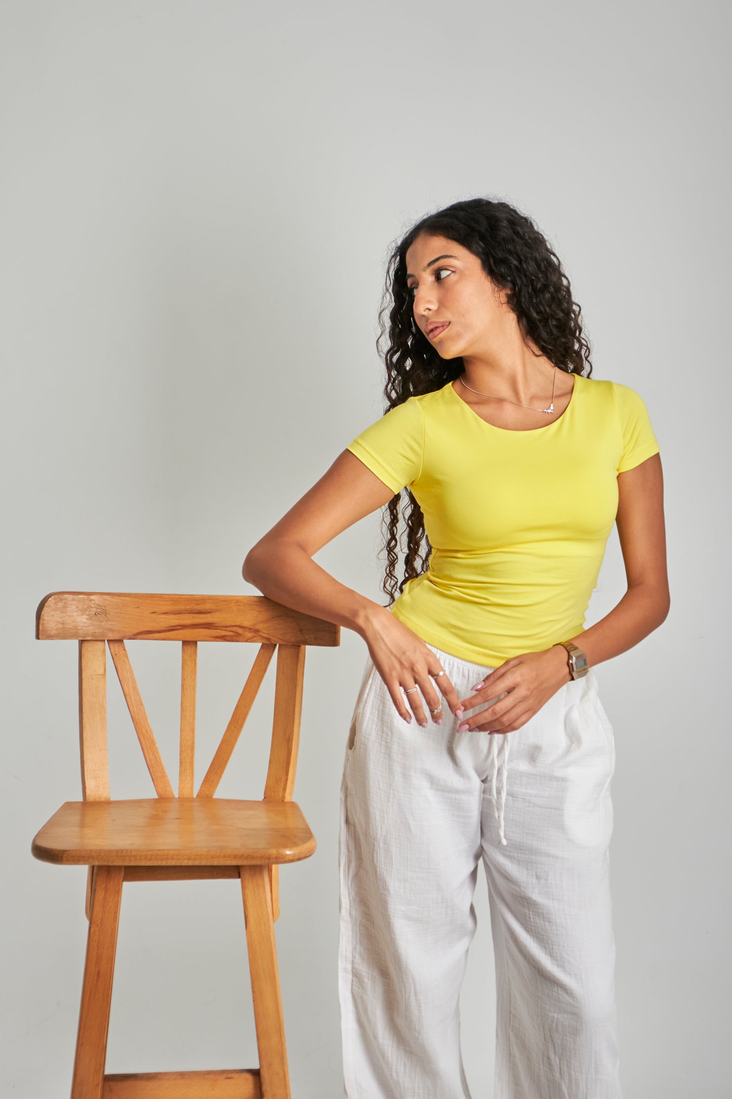 Yellow Wide Neck Basic Top - Double Layered -