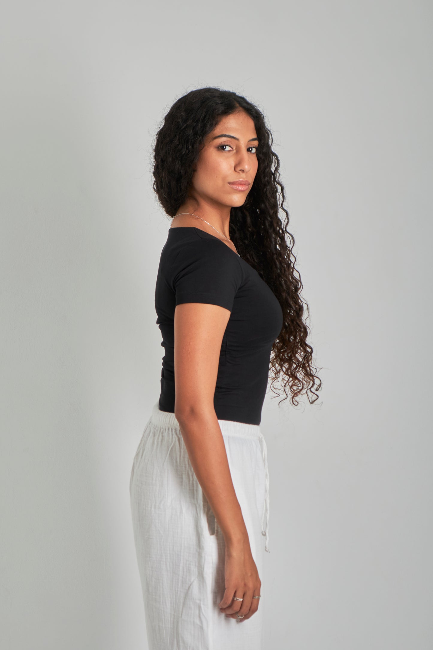 Black Square Neck Basic Top - Double Layered -