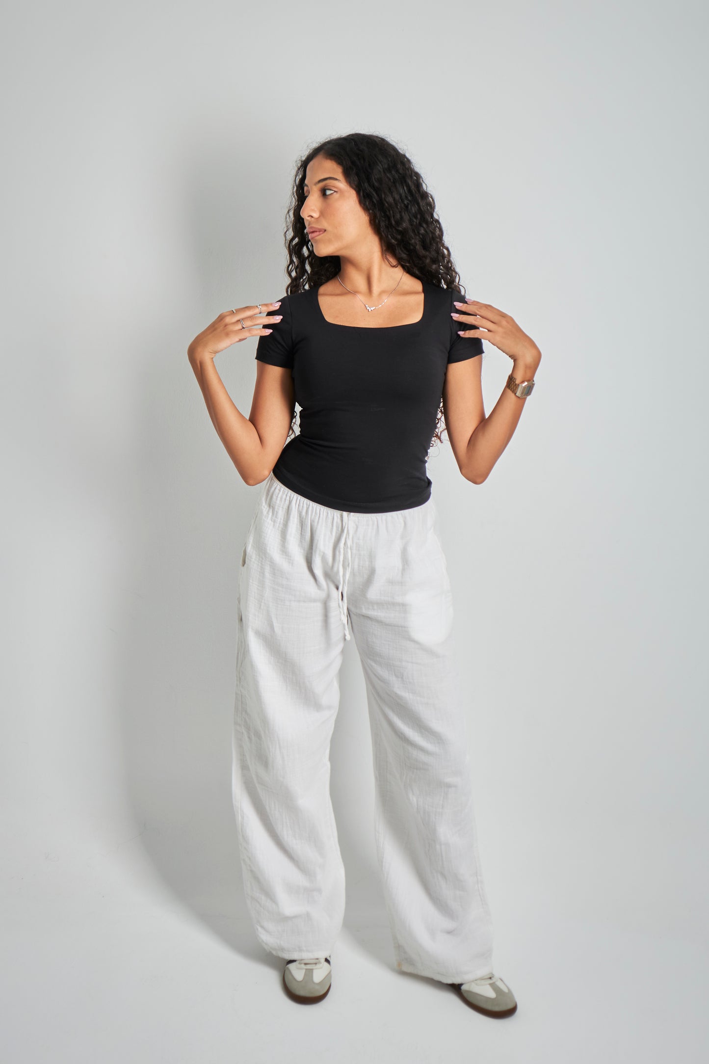 Black Square Neck Basic Top - Double Layered -