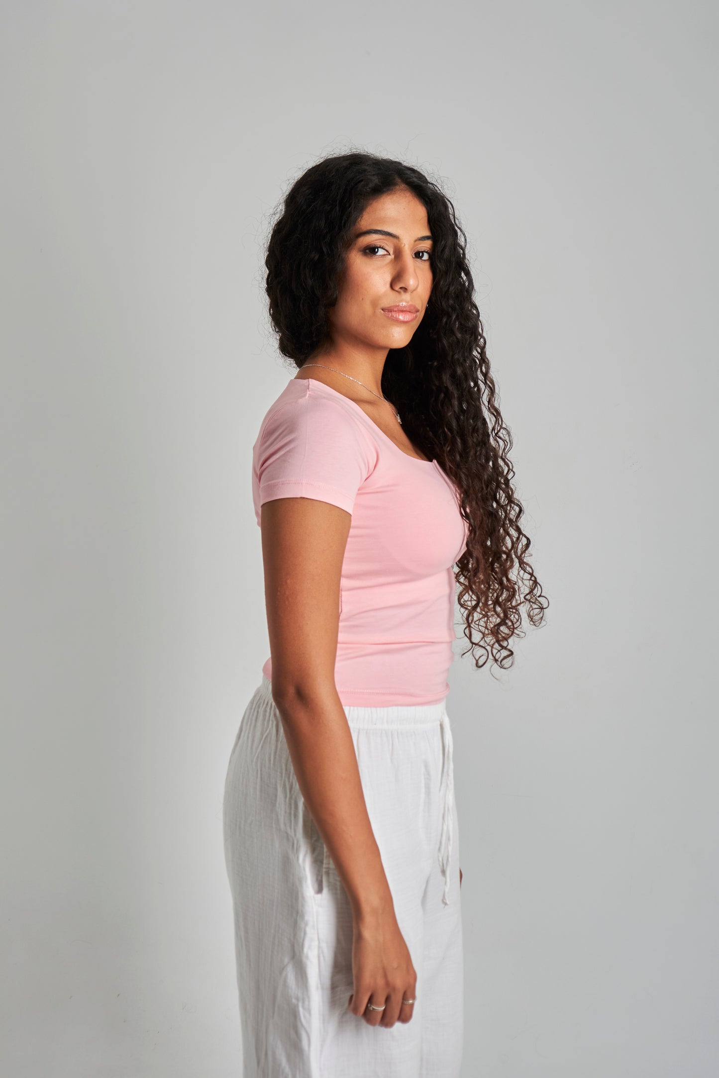 Pink Square Neck Basic Top - Double Layered -