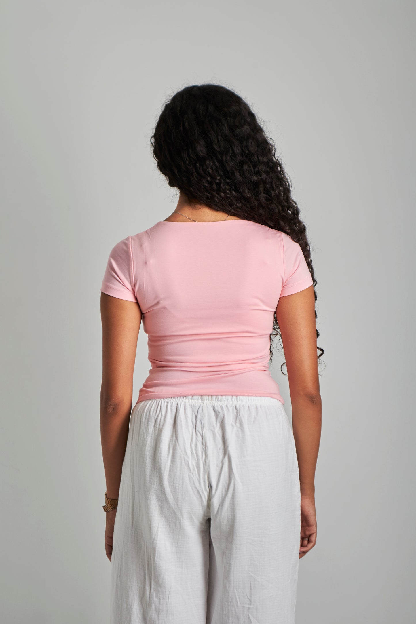 Pink Round Neck Basic Top - Double Layered -