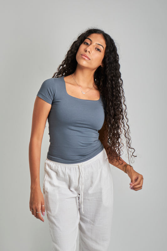 Iron Gray Square Neck Basic Top - Double Layered -