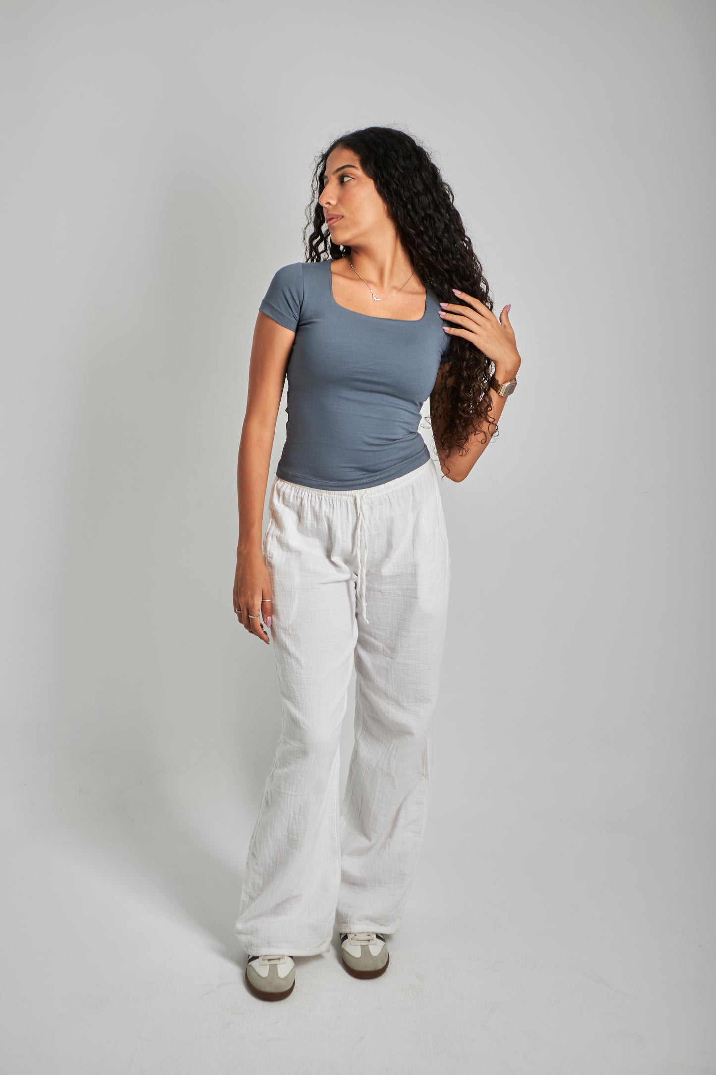Iron Gray Square Neck Basic Top - Double Layered -