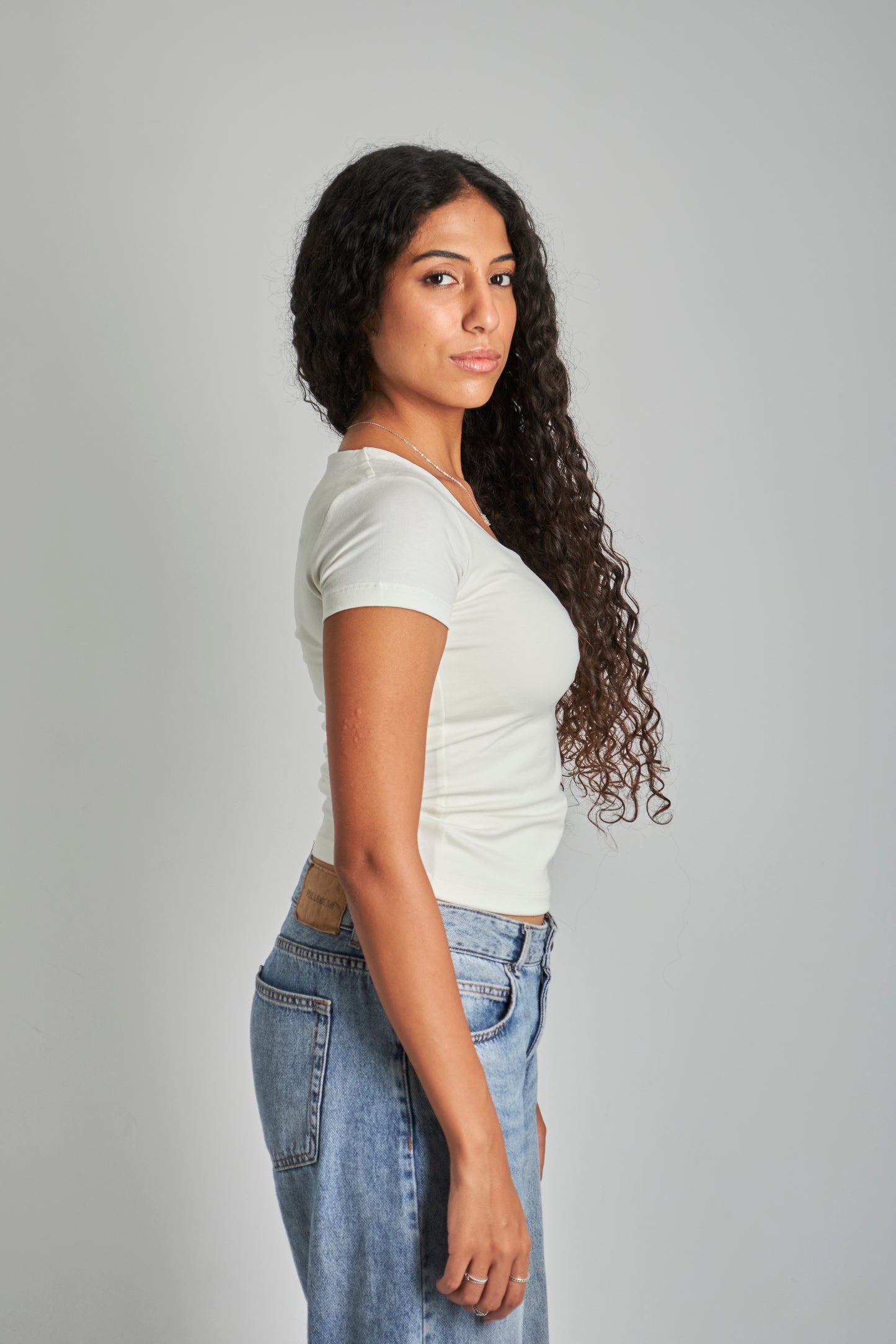 White Square Neck Basic Top - Double Layered -