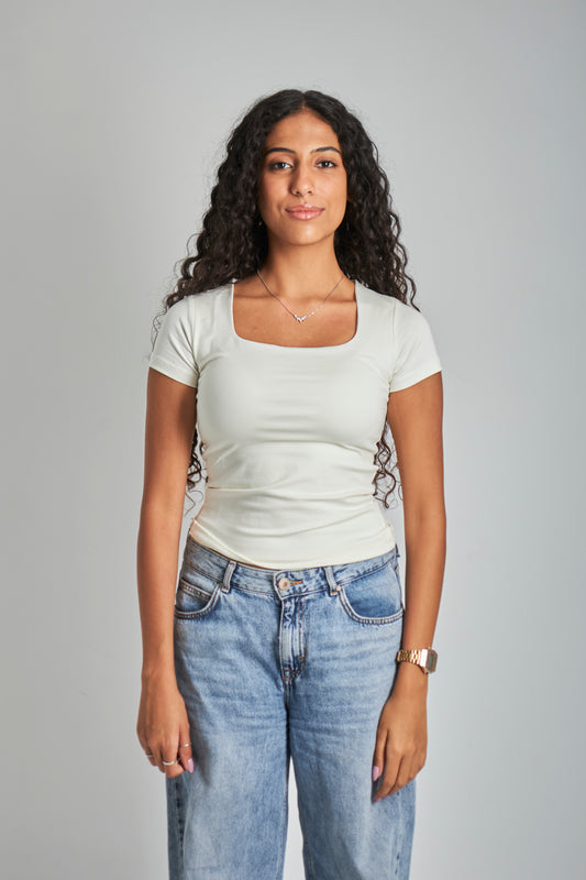 White Square Neck Basic Top - Double Layered -
