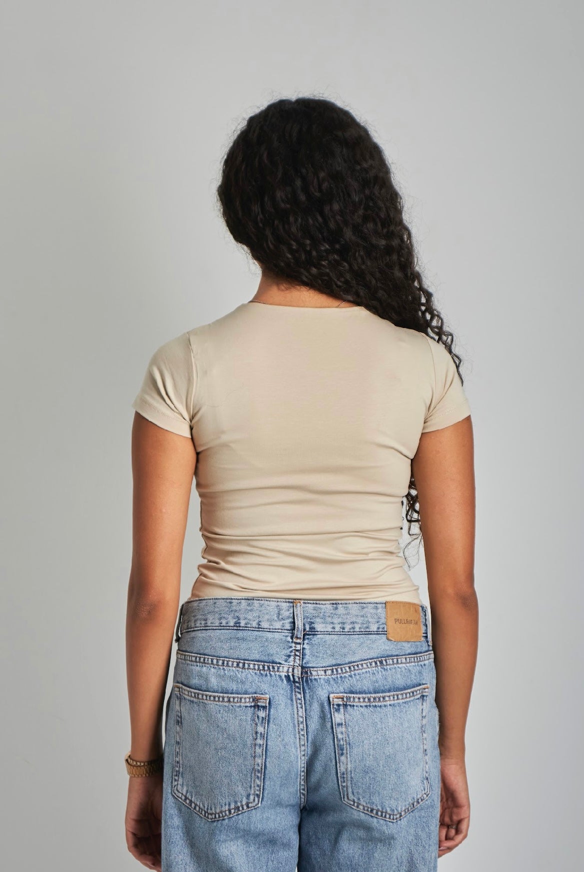 Beige Square Neck Basic Top - Double Layered -