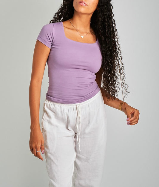 Lavender Square Neck Basic Top - Double Layered -